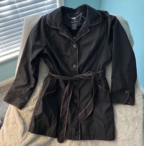 Dennis Basso Trench Rain Coat Women’s Size L Black Faux Fur Removable Liner NWT - Picture 1 of 8