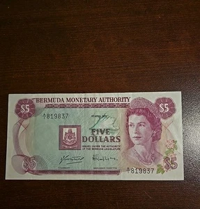 1978 Bermuda $5 Dollar Banknote - Queen Elizabeth II - Bermuda Monetary BEDR - Picture 1 of 2