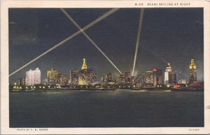 Leinen Postkarte Miami Skyline bei Nacht, Miami, Florida verschickt 1935 - Bild 1 von 2