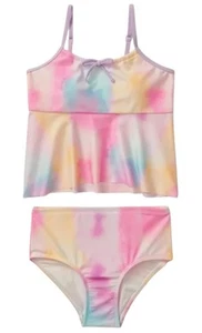 Justice Girls Tankini Swimsuit Multicolor 10 Lined Tie Dye Ruffle Logo 2 Piece - Picture 1 of 10