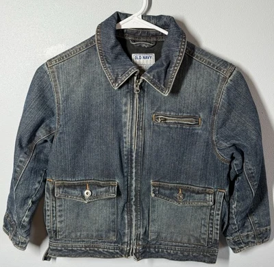 Chaqueta de Jean Forrada De Colección Antigua Azul Marino Niñas Pequeña Bolsillos con Cremallera Tareas Otoño Utilidad Foto 1 de 4