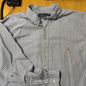 Polo Ralph Lauren Men’s 4XLT Blue Stripe Button Up Shirt  Long Sleeve Flesh Pony - Picture 1 of 6