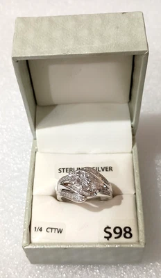 Anillo de compromiso de boda de plata esterlina de 1/4 quilate de 1/4 quilate cóctel sin usar, en caja nuevo nuevo en stock Foto 1 de 4