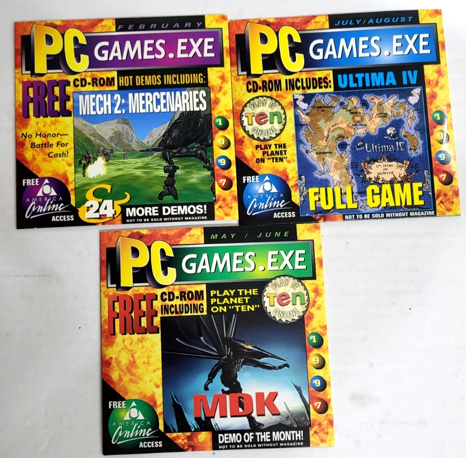 PC Games.exe  CD ROM May/June Feb July/Aug 1997 Tomb Raider Ultima IV MDK Mech 2 - Image 1 of 1