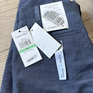 Calvin Klein Boys' Blue Dress Pants Flat Front Stretch Slim Fit Size 8. NWT - Picture 1 of 4