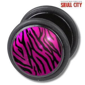 PINK ZEBRA FAKEPLUG - Fake Piercing Picture Plug Ohrstecker Schmuck - Tattoo - Picture 1 of 1