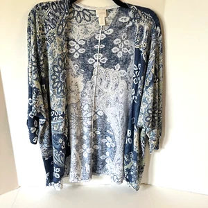 Chico's Mid-Sleeve Lightweight Cardigan/Shrug Size 2 (Large 12) Blue Print - Picture 1 of 9