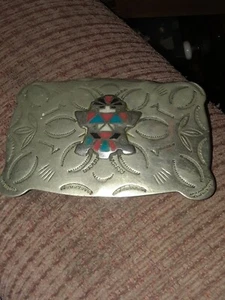 FIBBIA CINTURA VINTAGE FRONTIERA NICHEL ARGENTO KACHINA CORN DANCE stile nativi americani - Foto 1 di 10