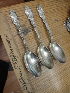 Lote 3 cucharas de cena monograma GORHAM MARIE ANTOINETTE 1890 plata de ley 7 1/2" - Imagen 1 de 5