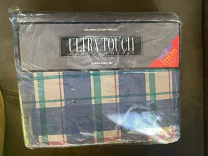 Ultra Touch Fundamentals Queen Blue Madrass Plaid sheet set - Picture 1 of 2
