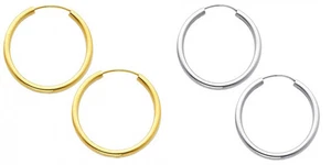 Pendientes de aro interminable esmalte alto de oro amarillo de 14 K de 2 mm de espesor 25 mm de diamante med - Imagen 1 de 3