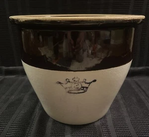 Antique CROCK 2-tone Brown/Cream Stoneware 2-gallon 9" Glazed. Black Crown. - Picture 1 of 11