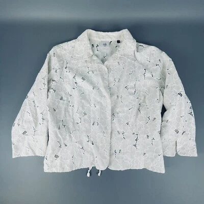 Cabi #5162 女式肖像夹克奶油色蕾丝 M 码 3/4 袖棉混纺象牙白 — 第 1/4 张图片