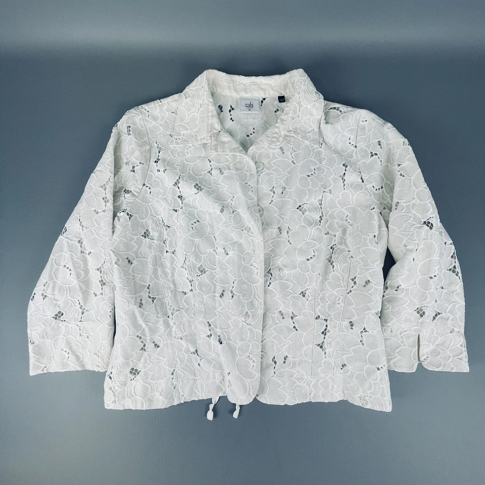 Chaqueta Retrato Mujer Cabi #5162 Crema Encaje Talla M Manga 3/4 Mezcla Algodón Marfil Foto 1 de 4