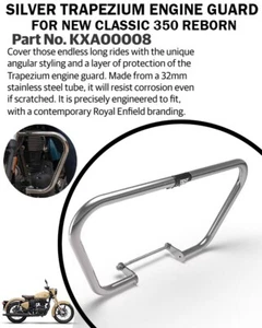 "SILVER TRAPEZIUM ENGINE GUARD" FIT FOR ROYAL ENFIELD NEW CLASSIC 350 REBORN - Picture 1 of 4