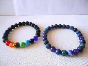 Vintage Lot of 2 Black Multi-color Beaded Stretch Bracelets - Imagen 1 de 4