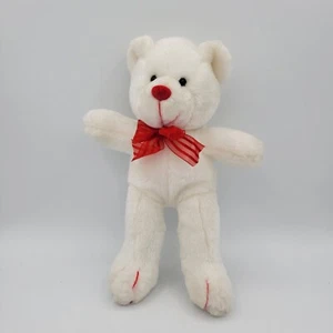 Circus Circus Las Vegas 11" White Plush Bear Red Nose Bow 11 Inch Stuffed Toy - Picture 1 of 4