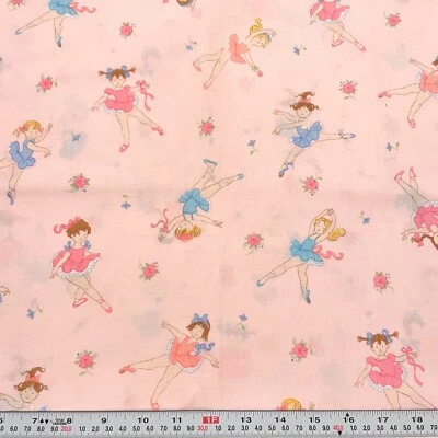Vintage Cranston Ballerinas & Florals on Pink Cotton Fabric by the HALF YARD - Image 1 of 2