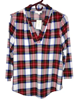 Camisa Charter Club roja/azul/verde/blanca manga 3/4 cuello en V ~ talla pequeña mediana Foto 1 de 4