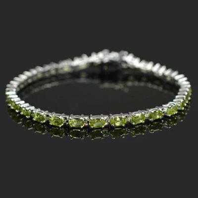5x3 mm Natural Peridot Oval Cut Gemstone 925 Sterling Silver Tennis Bracelet - Image 1 of 4