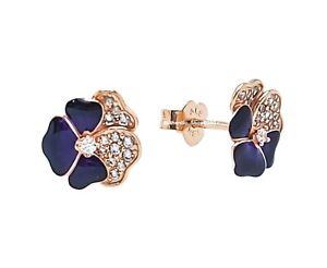 New 100% Authentic PANDORA Rose Deep Purple Pansy Flower Stud Earrings 280781C01
