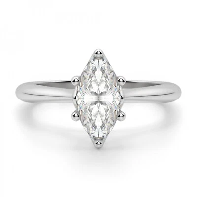 Juego de bandas de compromiso de moissanita corte marquesa de 2,00 quilates platino liso 950 talla 4 Foto 1 de 4