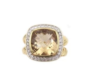 David Yurman 18K Yellow Gold Champagne Citrine Diamond Albion Cocktail Ring Band - Picture 1 of 12