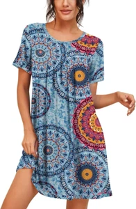 Womens Sleepwear Short Sleeve Nightgown Soft Sleepshirt Pleated Nightshirt Scoop - Picture 1 of 12