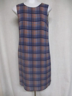 Vestido Clásico BROOKS BROTHERS Azul Naranja A Cuadros Seda Sin Mangas Talla S Foto 1 de 4