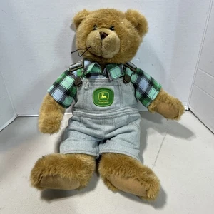 John Deere Teddy Bear Plush Stuffed Animal Denim Jean Overalls Plaid Shirt. “RM” - Picture 1 of 3
