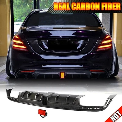 Difusor de parachoques trasero de carbono con luz para Mercedes Benz Clase S W222 S63 S65 14-17 Foto 1 de 4
