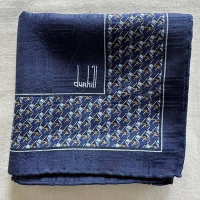Lenço Dunhill Vintage Tecido Marinho Borda Tecido Geométrico Bolso Quadrado 21 - Imagem 1 de 3