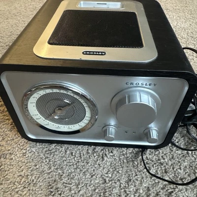 Crosley Tabletop AM/FM Radio w/ iPod Dock, AUX In, Line Out, Black/Silver Works  - Image 1 of 4
