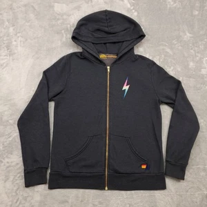 Aviator Nation Hoodie Mens Medium Black Full Zip Rainbow Lightning Bolt USA - Picture 1 of 15