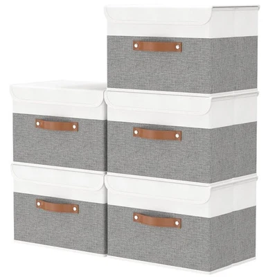 Caja de Almacenamiento con Tapa Grande, Contenedores Armario Tela Lino, Plegable Org... Foto 1 de 4