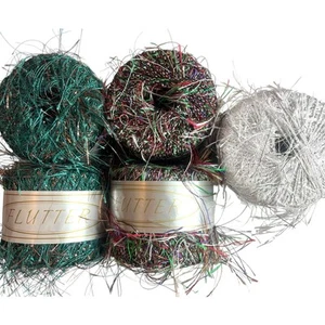 5 Skeins FLUTTER by Knitting Fever Eyelash Yarn | Red, Green, Silver | Italy - Picture 1 of 9