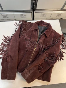 ALTE VINTAGE DAMEN ROTBRAUNE WILDLEDER JACKE MIT QUASTE, KLEINE QUASTEN - Bild 1 von 17