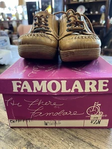 Famolare Vintage 1970’s TanGet There Lace-Up Platform Wedge Shoes 6 1/2 - Picture 1 of 6