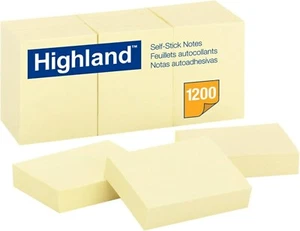 Highland Sticky Notes, 1.5 x 2 Inches, Yellow, 12 Pack 1200 Pads or 135 Pads - Picture 1 of 14