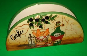 Corfu Ceramic Colorful Napkin Holder Olive Oil, Bread, Cheese, Oil & Vinegar - Picture 1 of 6