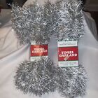 Vtg 2 Packsantique Christmas Feather Tree Tinsel Silver With White Specks 25 Ft