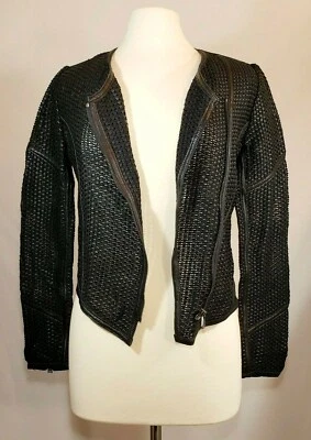 Chaqueta HAUTE HIPPIE, Talla Pequeña, JOPLIN, Cuero Negro, Cremalleras, ERA $895 *¡NUEVA!* Foto 1 de 4