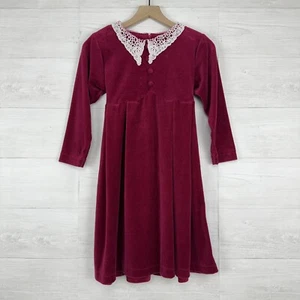 Vintage Christie Brooks Red Velvet Dress Girls Size S 7-8 Lace Collar Christmas - Picture 1 of 13