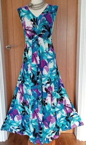 Stunning David Emanuel Size 22 Blue Purple Floral Stretch Long Maxi Dress Party - Picture 1 of 12