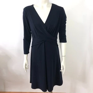 Brooke's Brothers Medium Faux Wrap Button Above Knee Length Dress Blue Navy MINT - Picture 1 of 18
