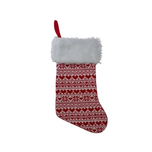 Northlight 15" Rojo Blanco Corazón Copo de Nieve Medias de Navidad Blanco Imitación Piel Puño - Imagen 1 de 4