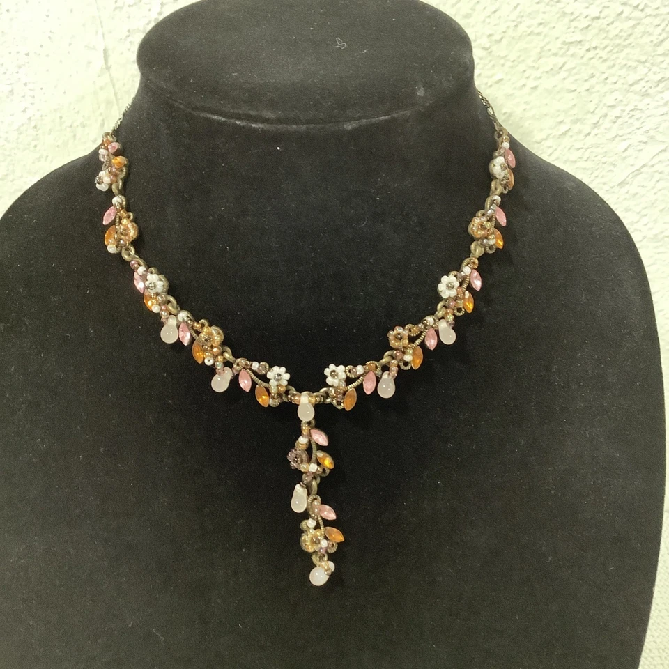 "Collar colgante vintage Cookie Lee rosa con cuentas ojo de gato rosa estrás 24""" Foto 1 de 4