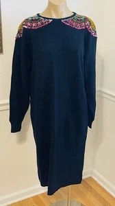 Vintage 80's R&K Originals Beaded Embellished Shoulders Sweater Dress Sz XL - Picture 1 of 9