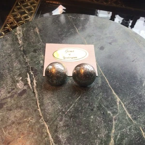 Vintage Sterling Silver 925 Thailand Round Large Dome Clip On Earrings - Picture 1 of 7