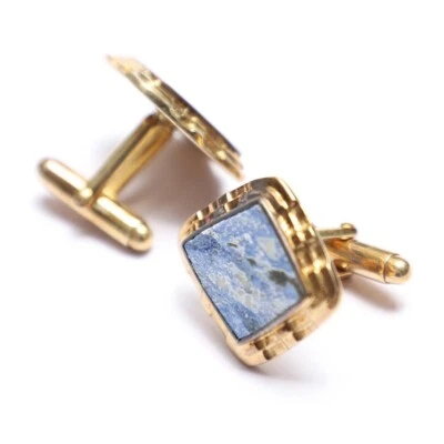 Gemelos de boda de plata de ley 925 chapados en oro con forma cuadrada de piedra de lapislázuli regalo Foto 1 de 4